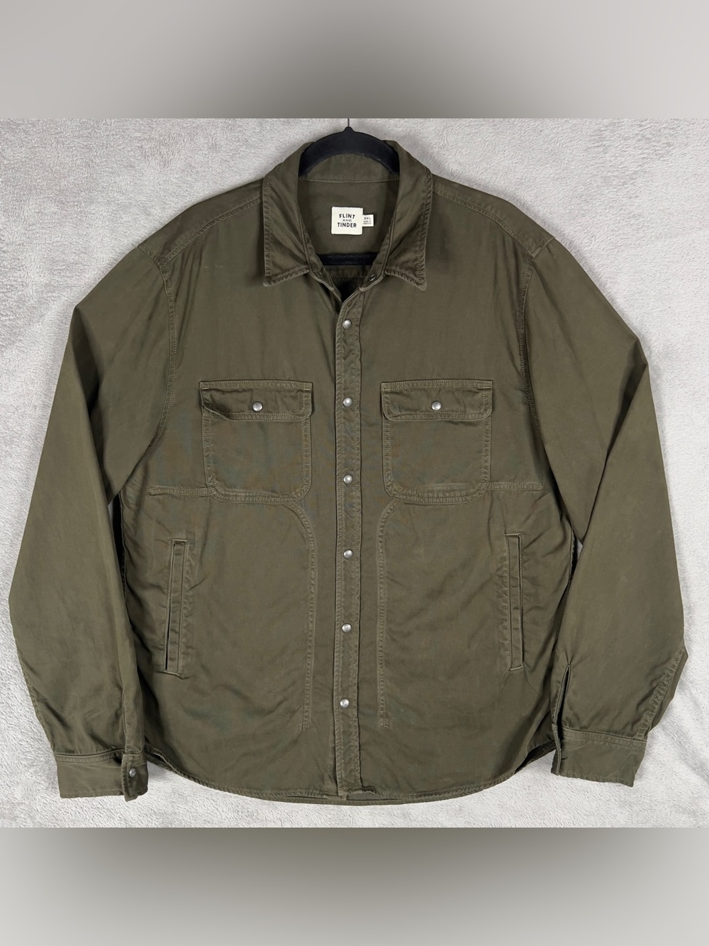 Flint and Tinder Bedford Camp Shirt Men's 2XL Olive Snap Button Jacket Shacket